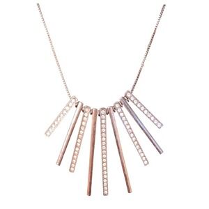 9 Bar Pendant‎ Necklace CZ Dangle Drop Silver Metal Necklace SKUJ068